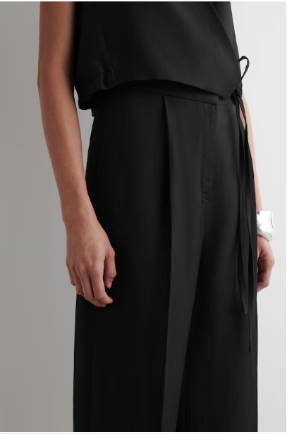 LINEN BLEND CROPPED STRAIGHT LEG PANTS