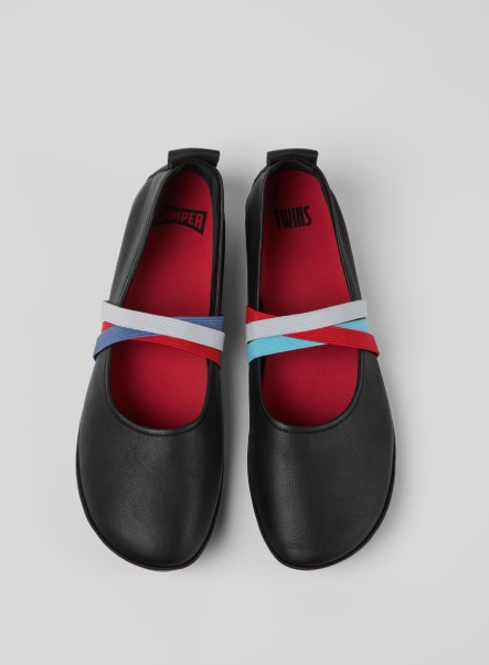 Twins Black Leather Moccasins and Ballerinas for Women