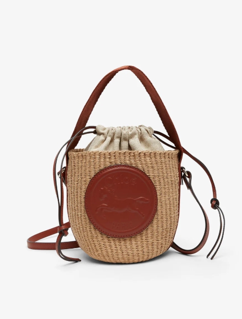 Chloé Horse medal brown raffia bucket bag