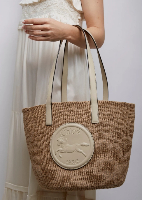 Chloé Horse medal ivory raffia basket bag