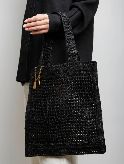 Chloé Summer banana black raffia tote bag