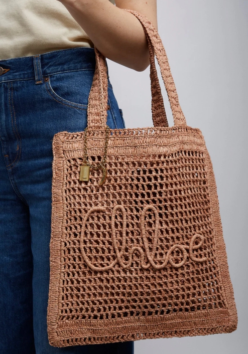 Chloé Summer banana beige raffia tote bag