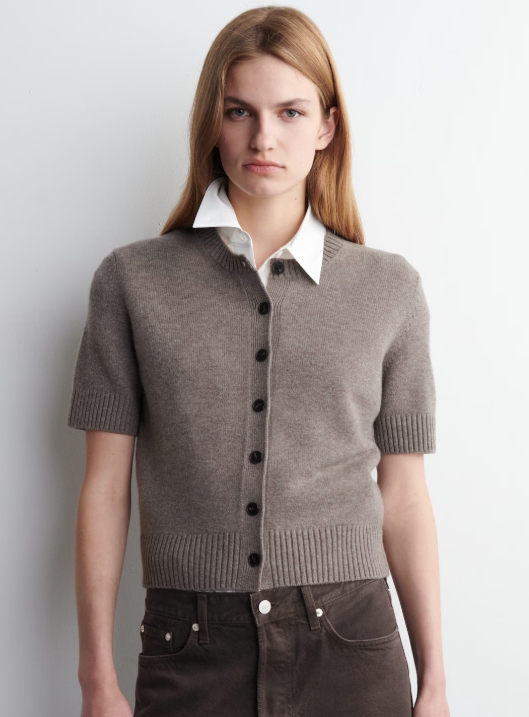MERINO WOOL SHORT-SLEVELED CARDIGAN