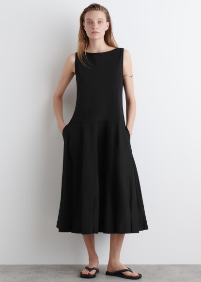 BOAT-NECK COTTON A-LINE MIDI DRESS