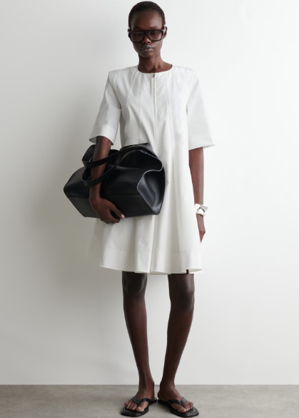 PLEATED ZIP UP COTTON MINI DRESS