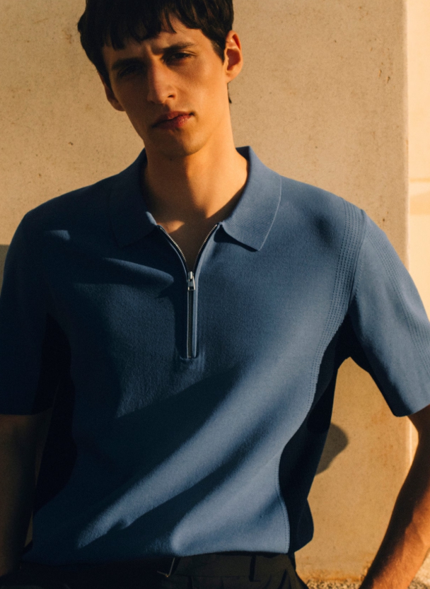 MESH-PANEL ZIP-UP POLO SHIRT