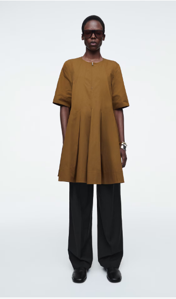 PLEATED ZIP UP COTTON MINI DRESS