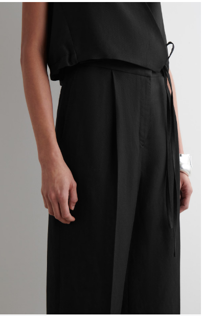 LINEN BLEND CROPPED STRAIGHT LEG PANTS