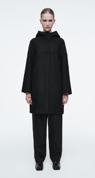 HOODED BOILED-WOOL COAT