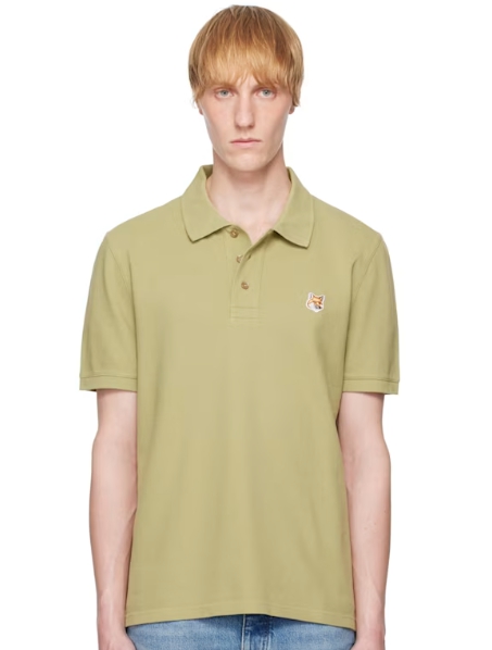 Maison Kitsuné Khaki Fox Head Patch Regular Polo
