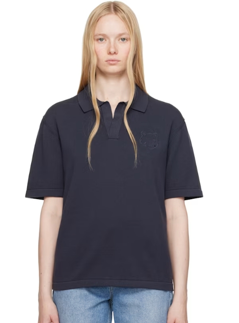 Maison Kitsuné Gray Bold Fox Head Embroidered Knitted Polo