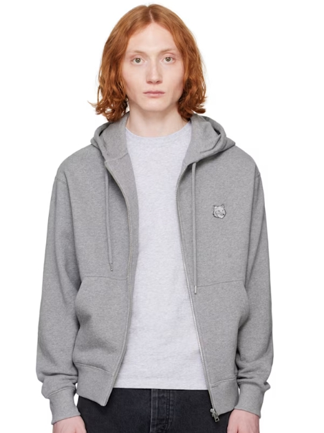 Maison Kitsuné Gray Bold Fox Head Comfort Zipped Hoodie