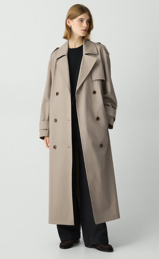 Oversized Double-Breasted Trench Coat in Cotton Gabardine