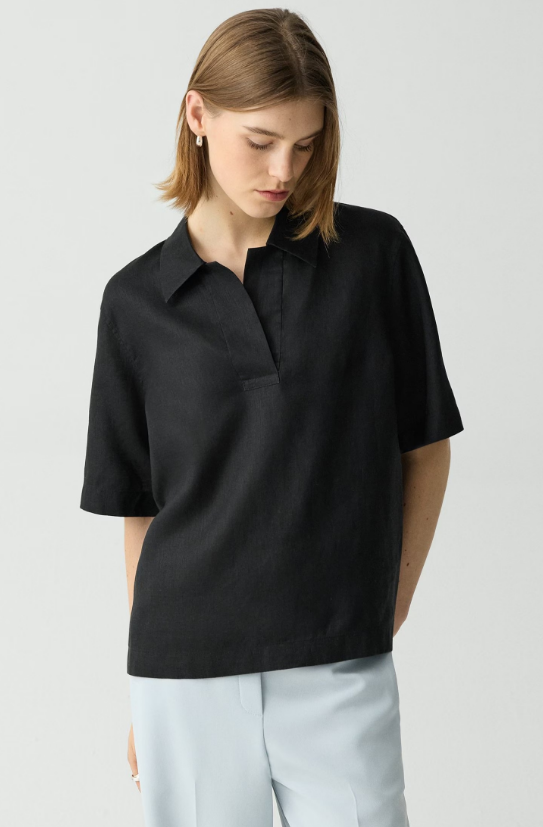 Oversized Polo Shirt in Relaxed Linen