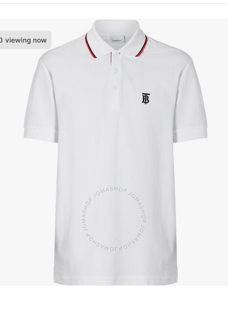 Burberry Men's White Icon Stripe Placket Cotton Pique Polo Shirt