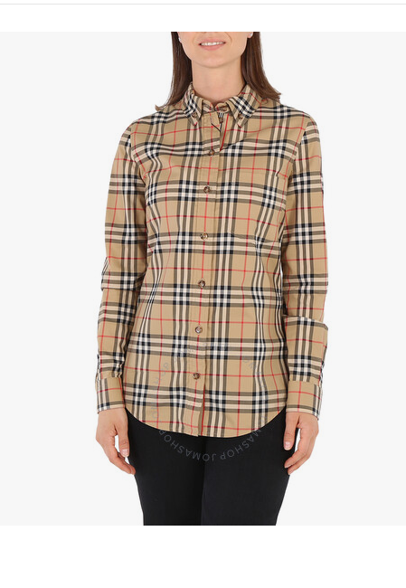 Burberry Ladies Vintage Check Stretch Cotton Button-down Collar Shirt