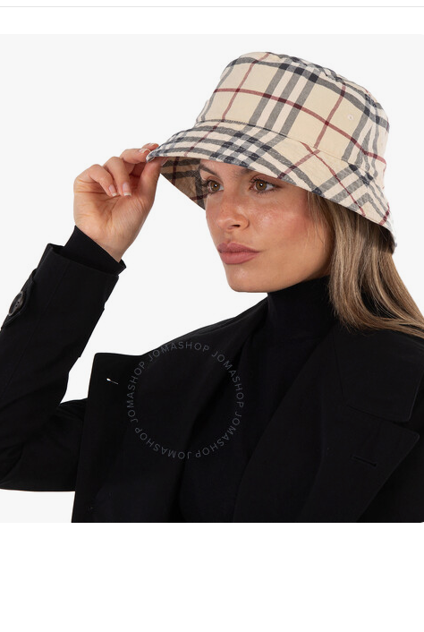 Burberry Stone Check Cotton Twill Woven Bucket Hat