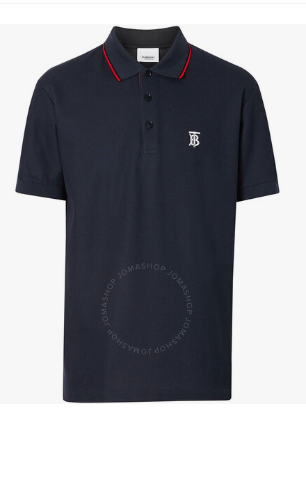 Burberry Men's Navy Short Sleeved Placket Pique Polo Shirt