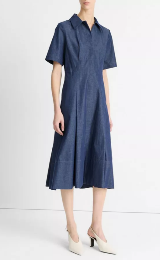 Cotton-Blend Denim Shirt Dress