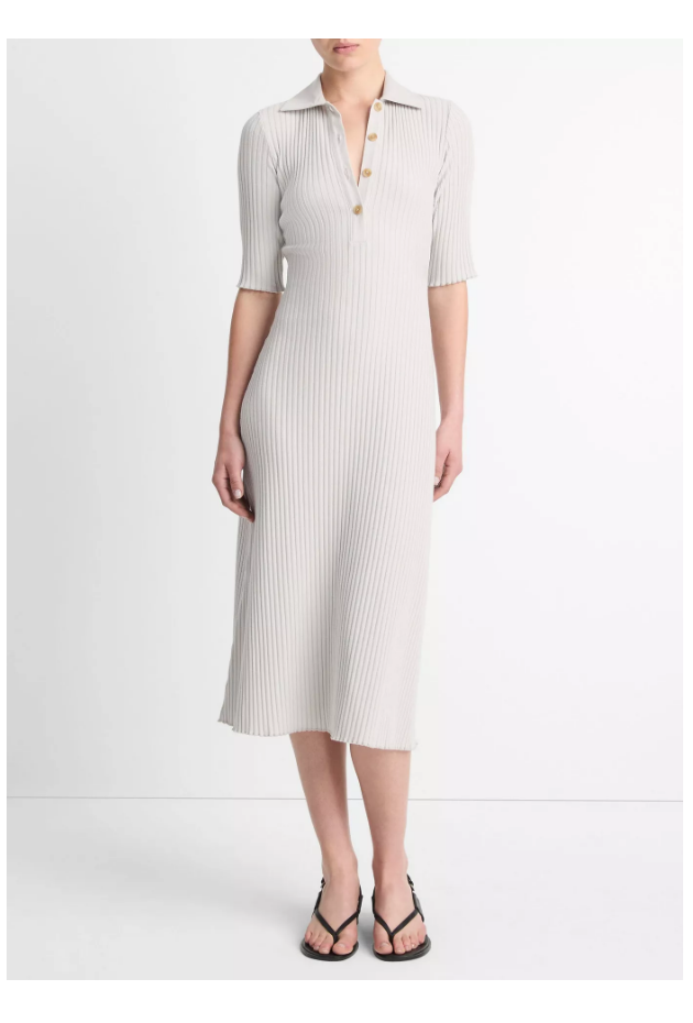 Ribbed Cotton-Blend Polo Dress