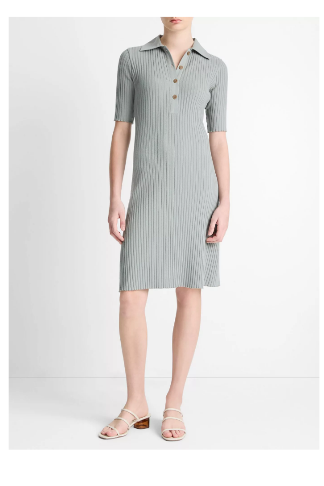 Cotton-Blend Elbow-Sleeve Polo Dress