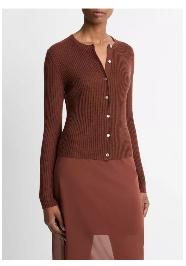 Cashmere-Silk Ribbed Cardigan