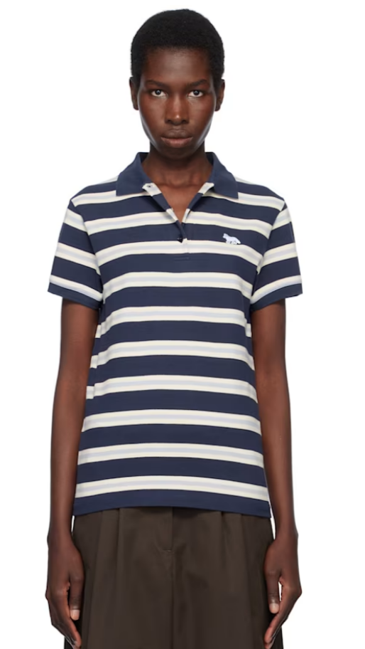 Maison Kitsuné Navy Baby Fox Patch Multi Stripes Polo