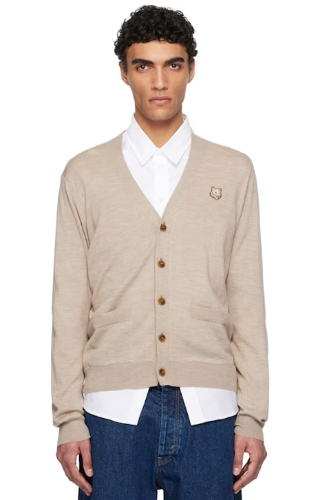 Maison Kitsuné Beige Bold Fox Head Patch Regular Cardigan