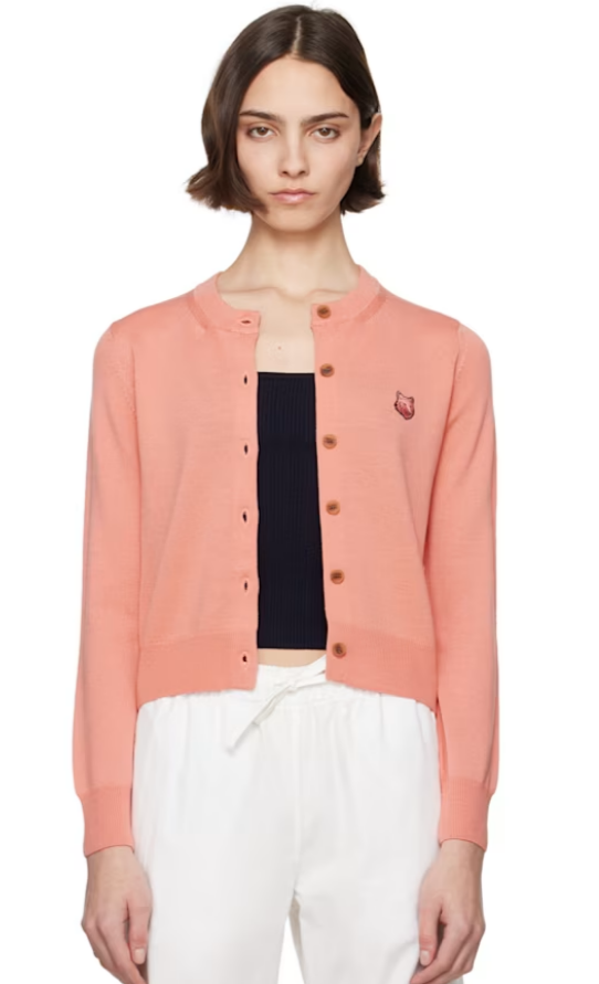 Maison Kitsuné Pink Bold Fox Head Patch Regular Cardigan