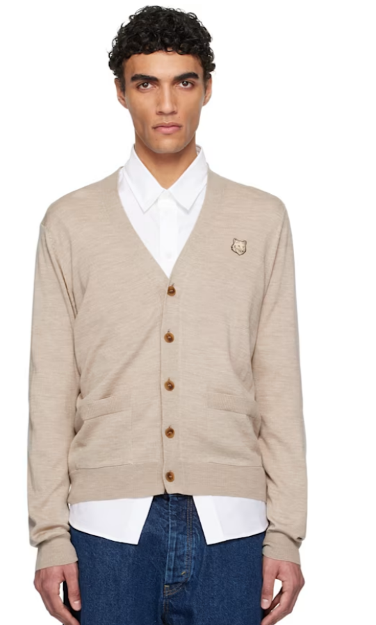 Maison Kitsuné Beige Bold Fox Head Patch Regular Cardigan