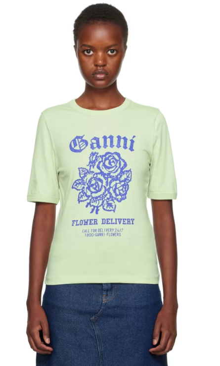 GANNI Green Printed T-Shirt