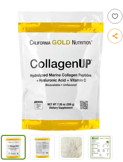 California Gold Nutrition, CollagenUP®, 가수분해 해양 콜라겐 펩타이드, 히알루론산 및 비타민C 함유, 무맛, 206g(7.26oz)