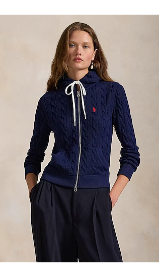POLO RALPH LAUREN CABLE-KNIT COTTON FULL-ZIP HOODIE