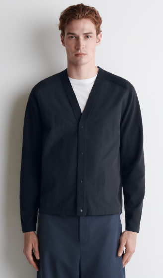 NYLON-PANELED KNITTED CARDIGAN