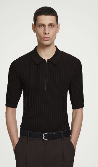 SILK-COTTON ZIP-UP POLO SHIRT