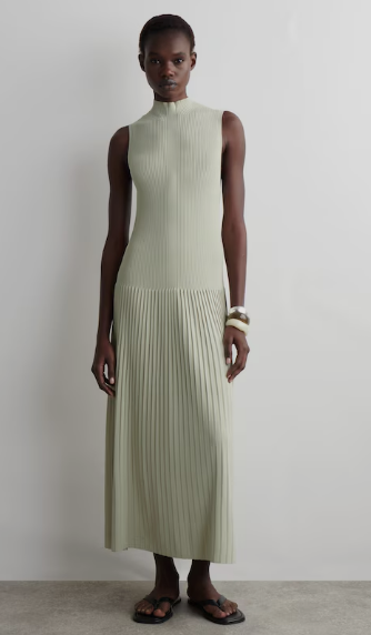 PLEATED HIGH-NECK MAXI DRESS