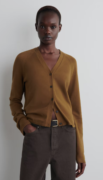 KNITTED COTTON V-NECK CARDIGAN