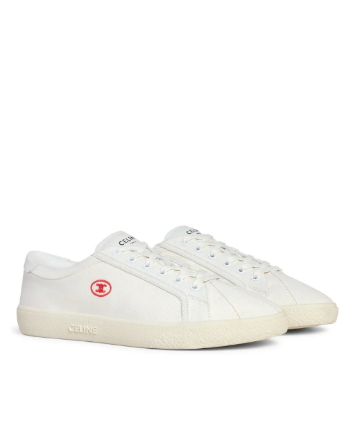 Celine LOU LOW-TOP LACE-UP SNEAKER WITH TRIOMPHE APPLICATION IN CANVAS AND CALFSKIN