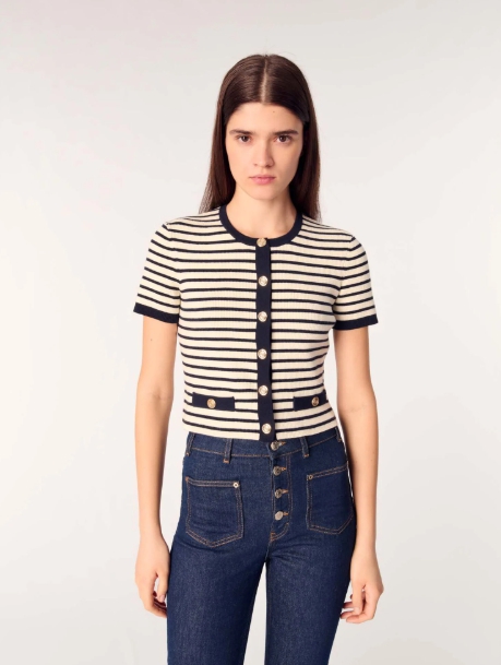 Cropped rib knit cardigan