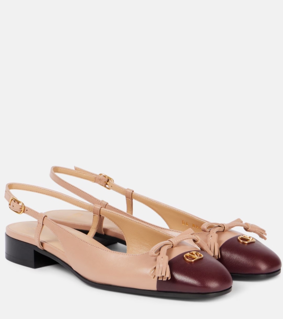 Valentino Garavani Valet Du Roi 레더 슬링백 플랫 슈즈