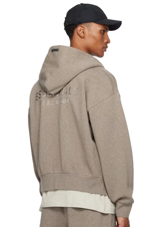 Fear of God ESSENTIALS Brown Classic Fit Fleece Zip-Up Hoodie