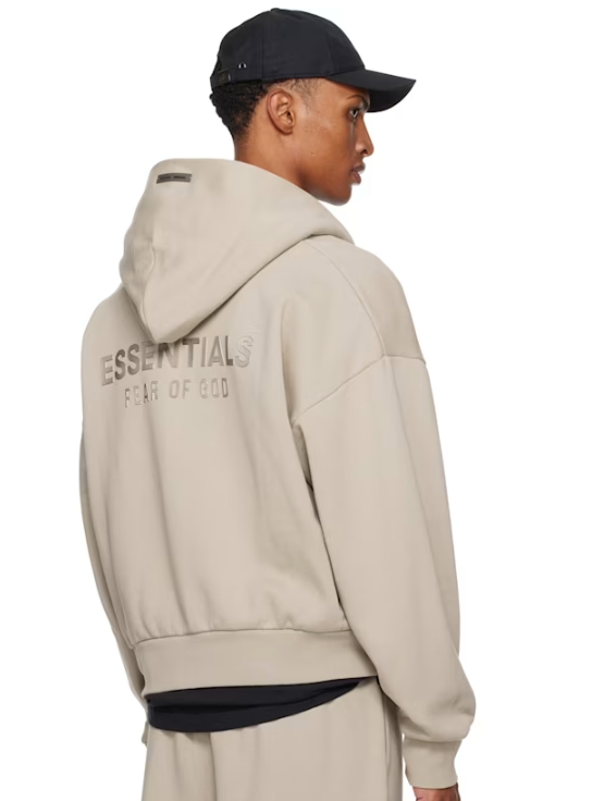 Fear of God ESSENTIALS Taupe Classic Fit Fleece Zip-Up Hoodie