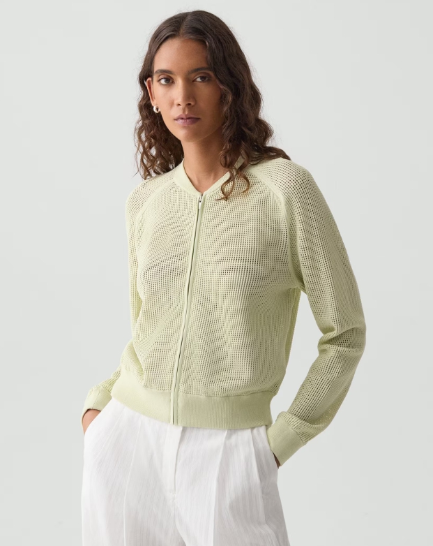 Pointelle Bomber Jacket in Crepe Knit