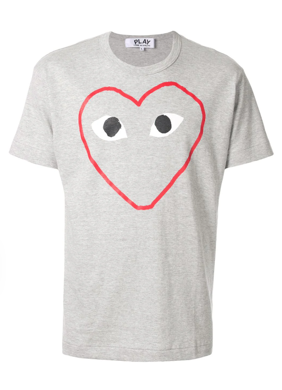 COMME des GARCONS PLAY Outline Red Heart Grey Tee Unisex