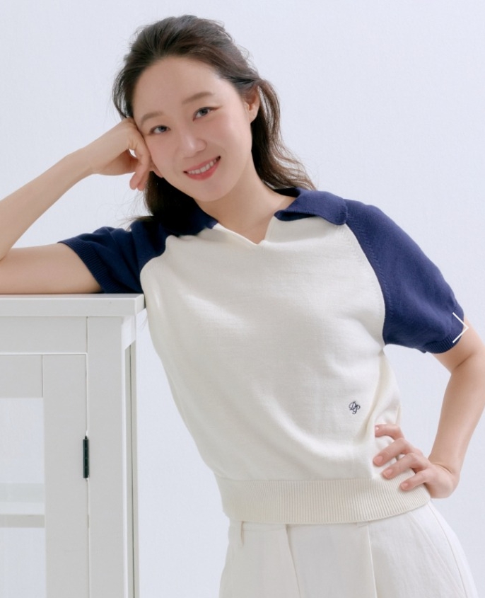 color block half sleeve knit - navy