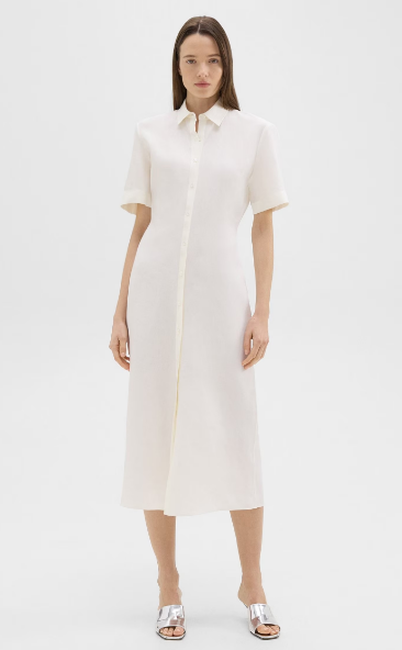 Short-Sleeve Shirt Dress in Galena Linen