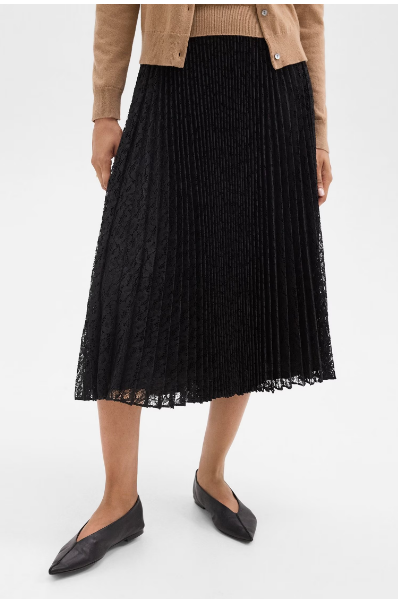 Pleated Midi Skirt in Leopard Lace