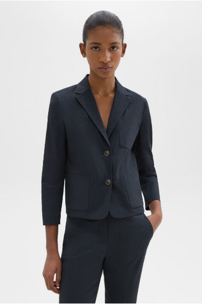 Boxy Patch Pocket Blazer in Stretch Linen