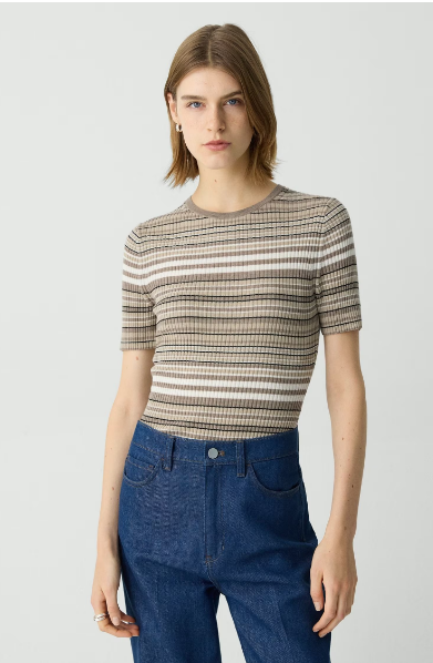 Ribbed Short-Sleeve Sweater in Regal Wool
