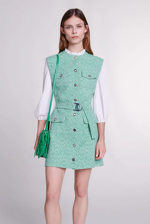 Dual-material tweed dress